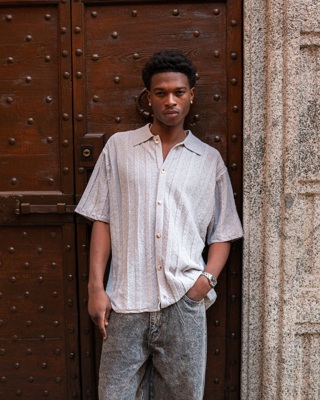 Kortærmet Textured Skjorte Grå | Skagen - clothing.dk