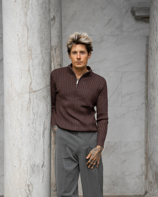 Halv Zip Knit Brun