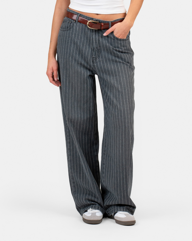 Baggy Denim Jeans Washed Pinstripe