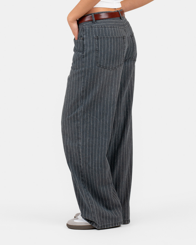 Baggy Denim Jeans Washed Pinstripe