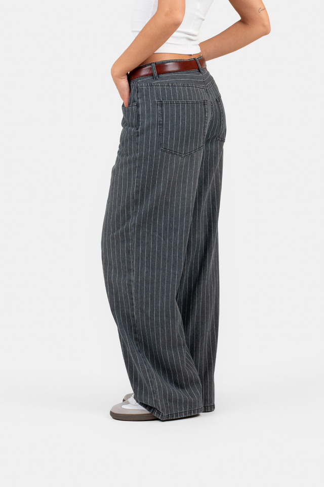 Baggy Denim Jeans Washed Pinstripe