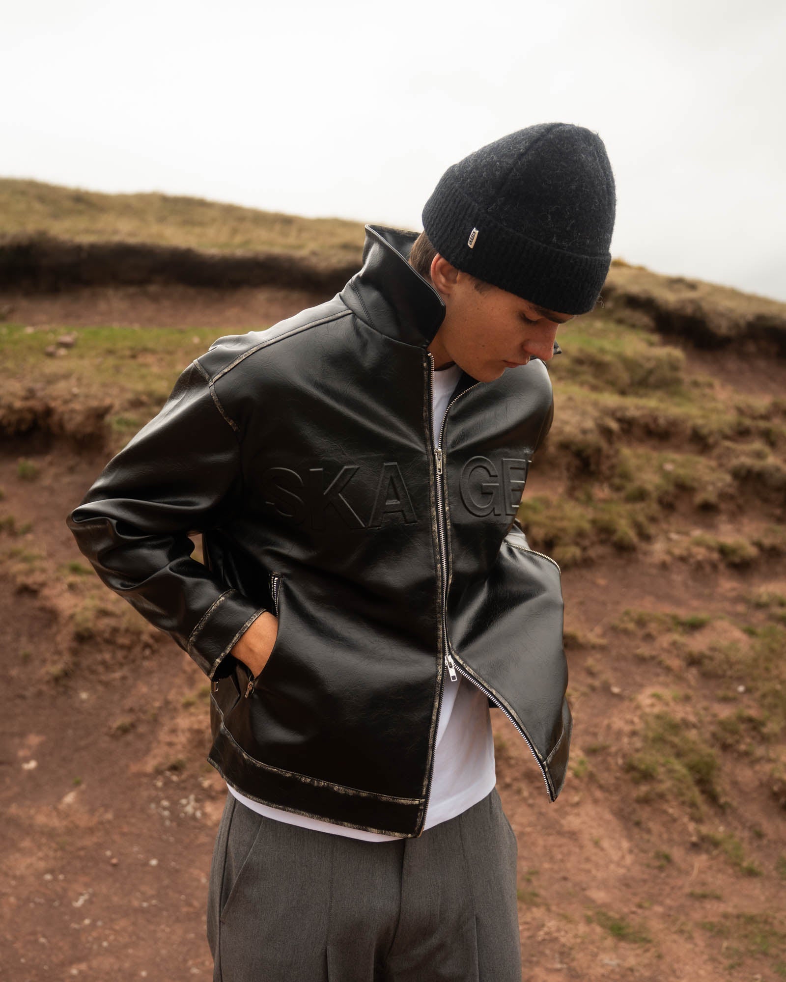 Distressed Leather Jacket Black
