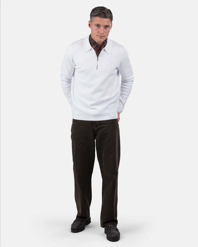 Half Zip Polo White