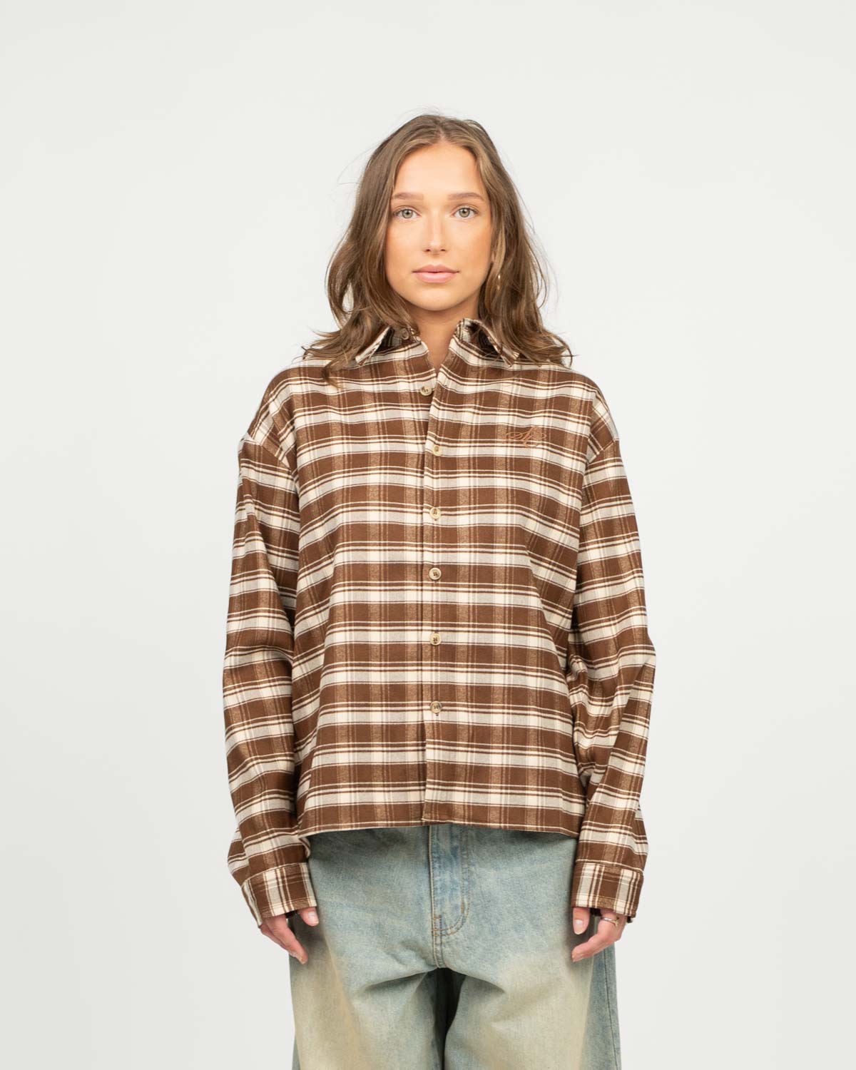 Checkered flannel shirt brown