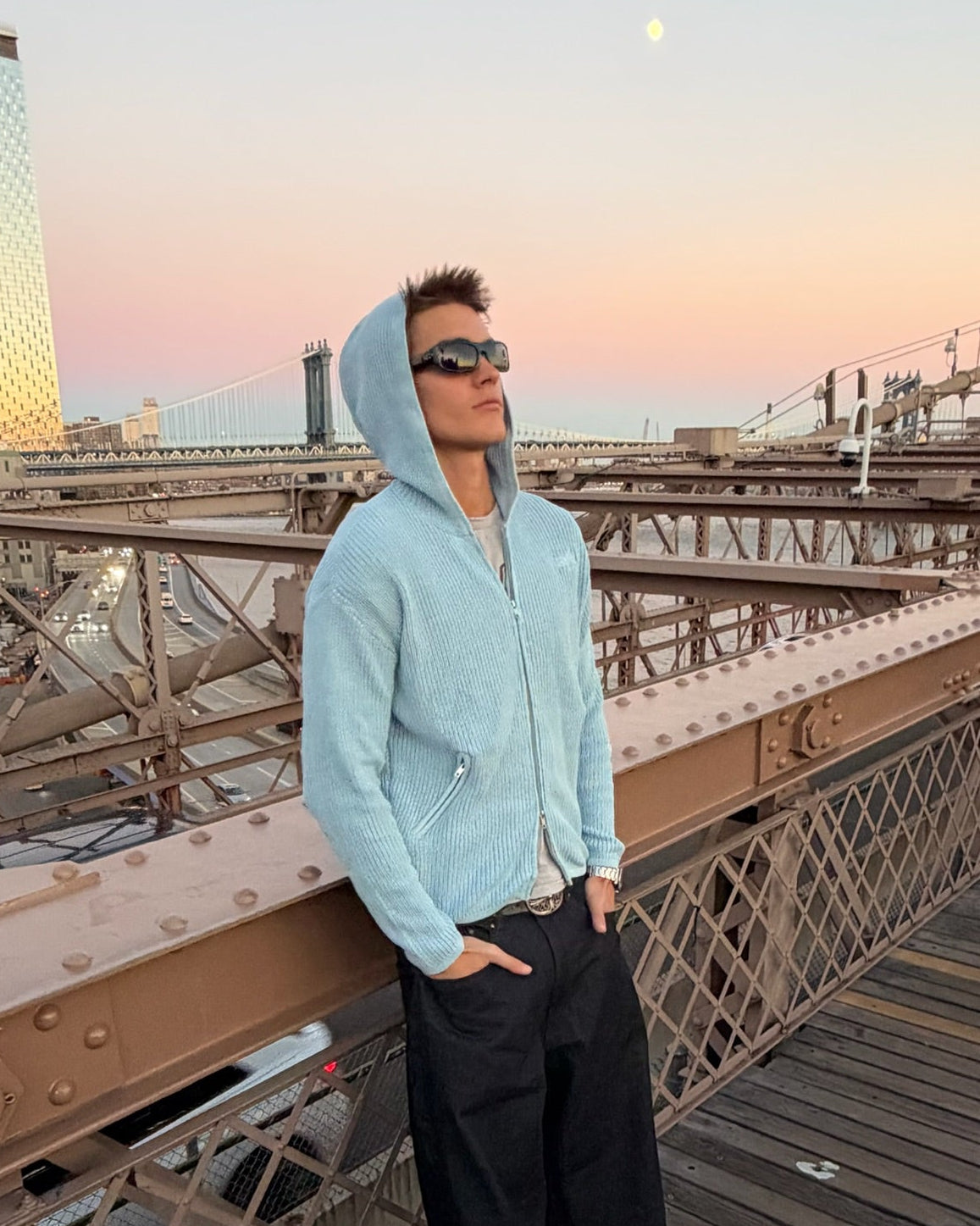 Knit Hoodie Washed Blue