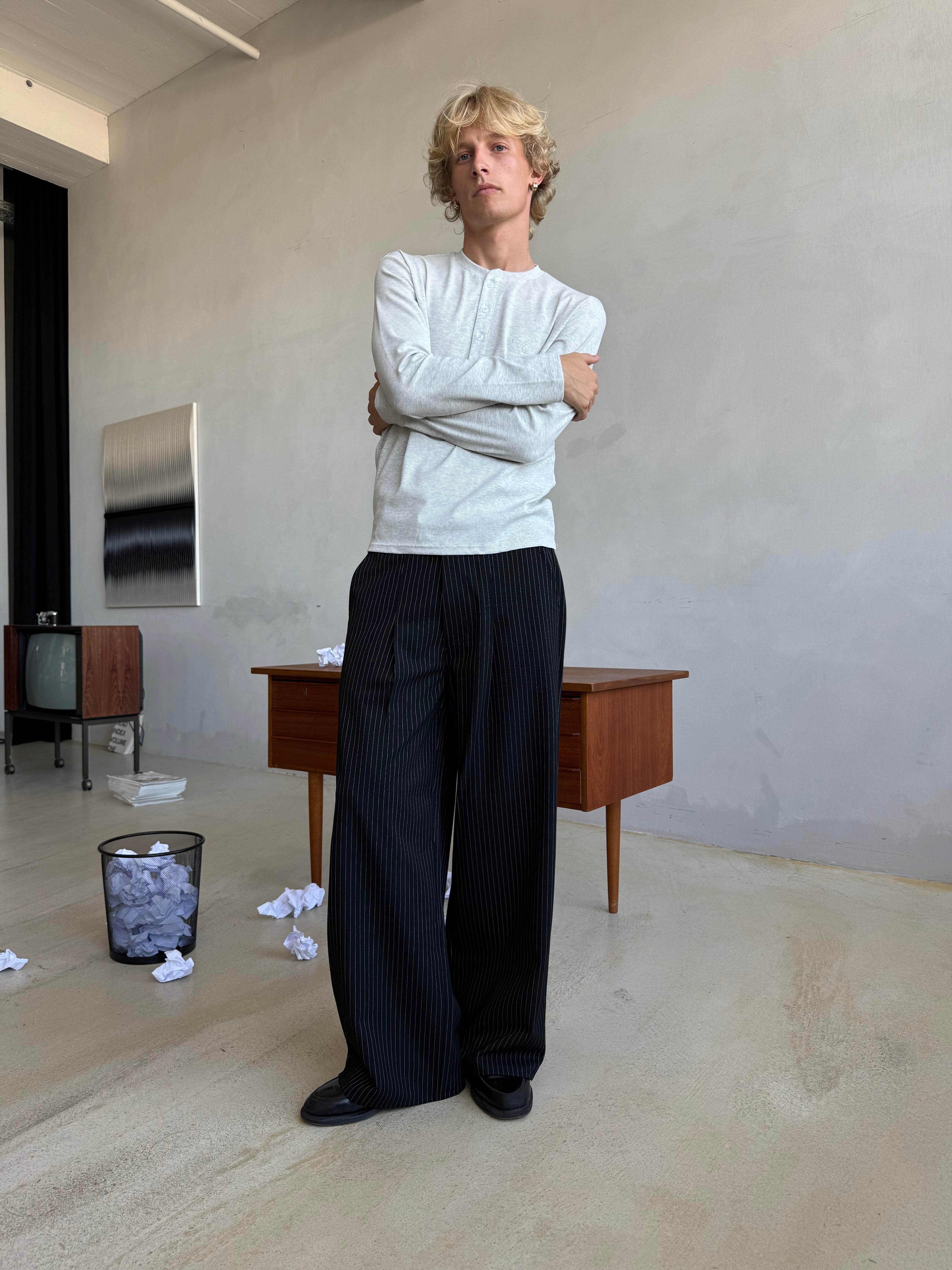 Baggy Suit Pants Black Pinstriped