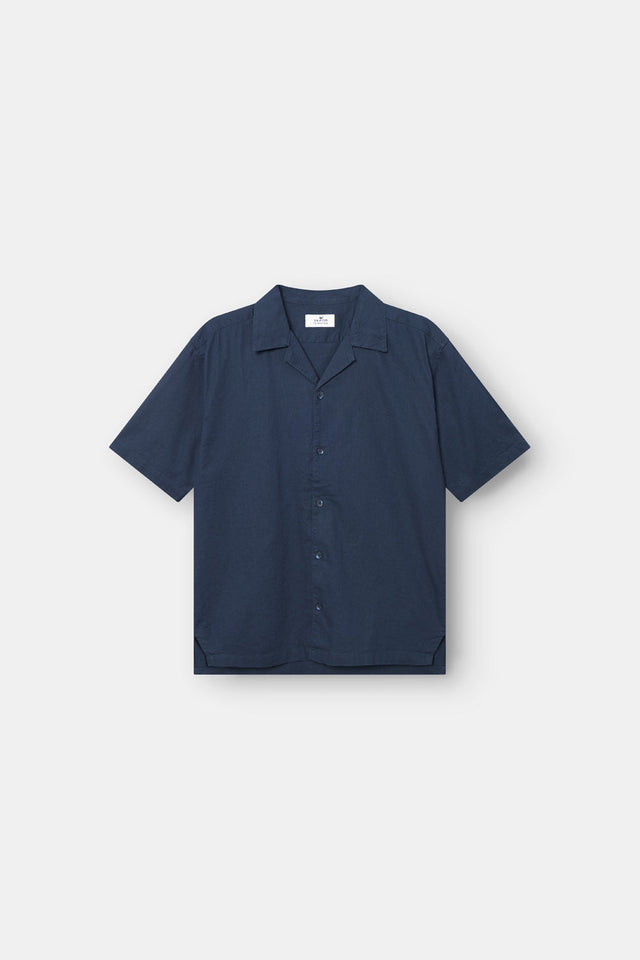 Short Sleeve Linen Shirt Navy