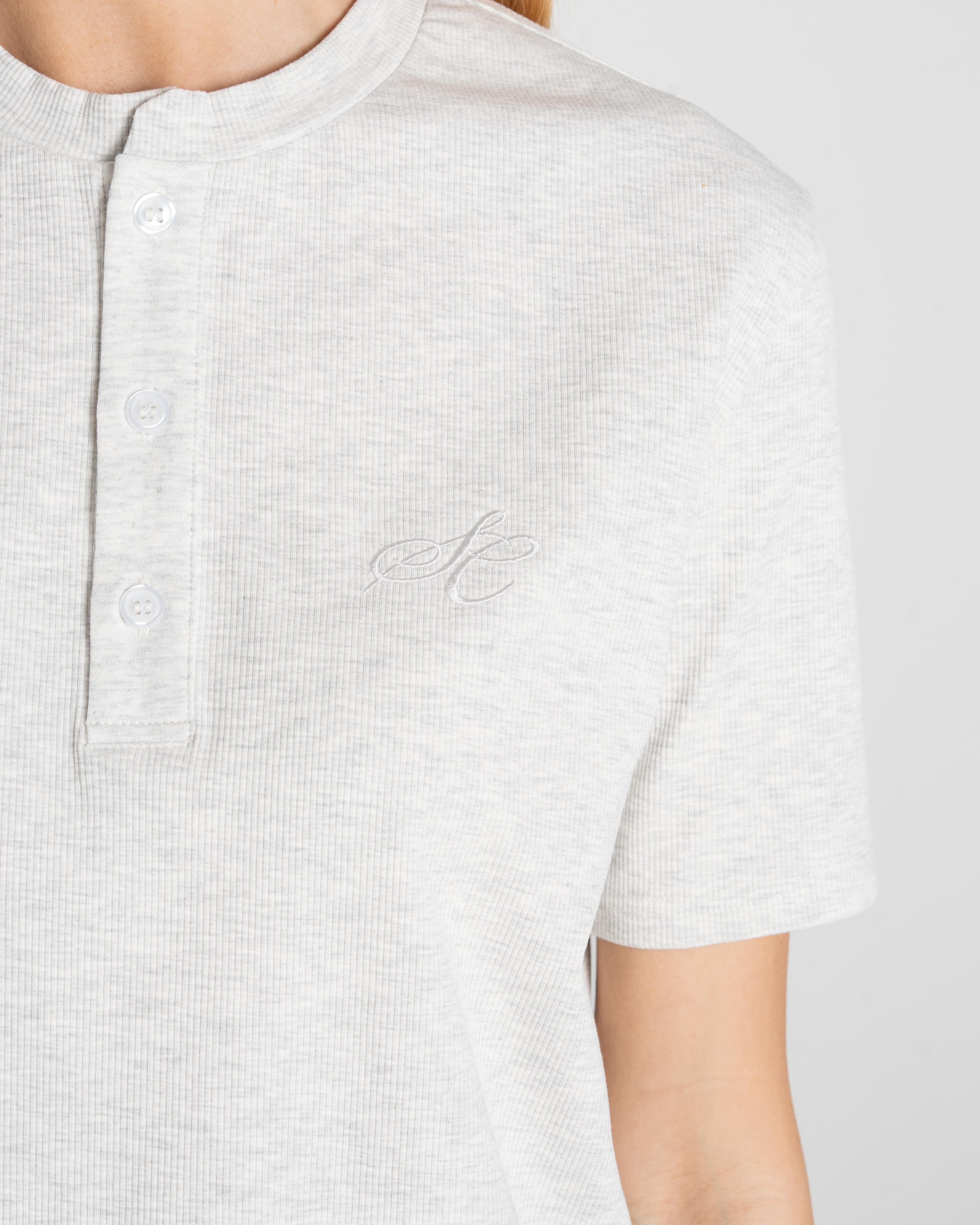 Henley Short Sleeve Heather Grey Dame