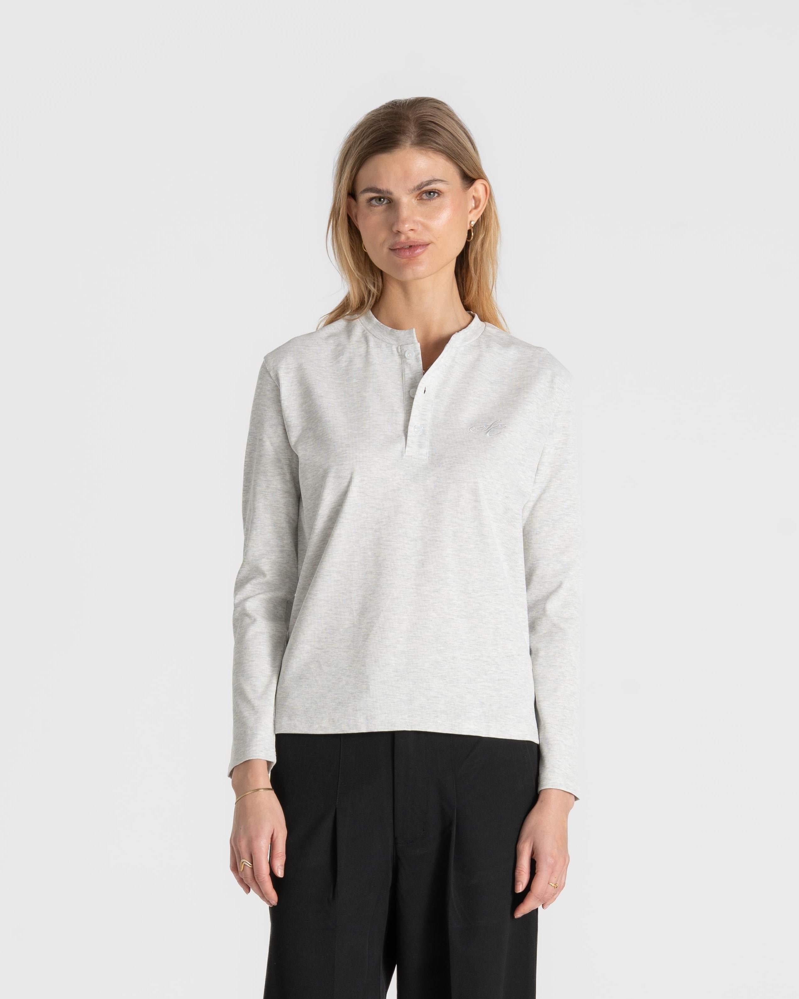 Henley Long Sleeve Heather Grey Dame