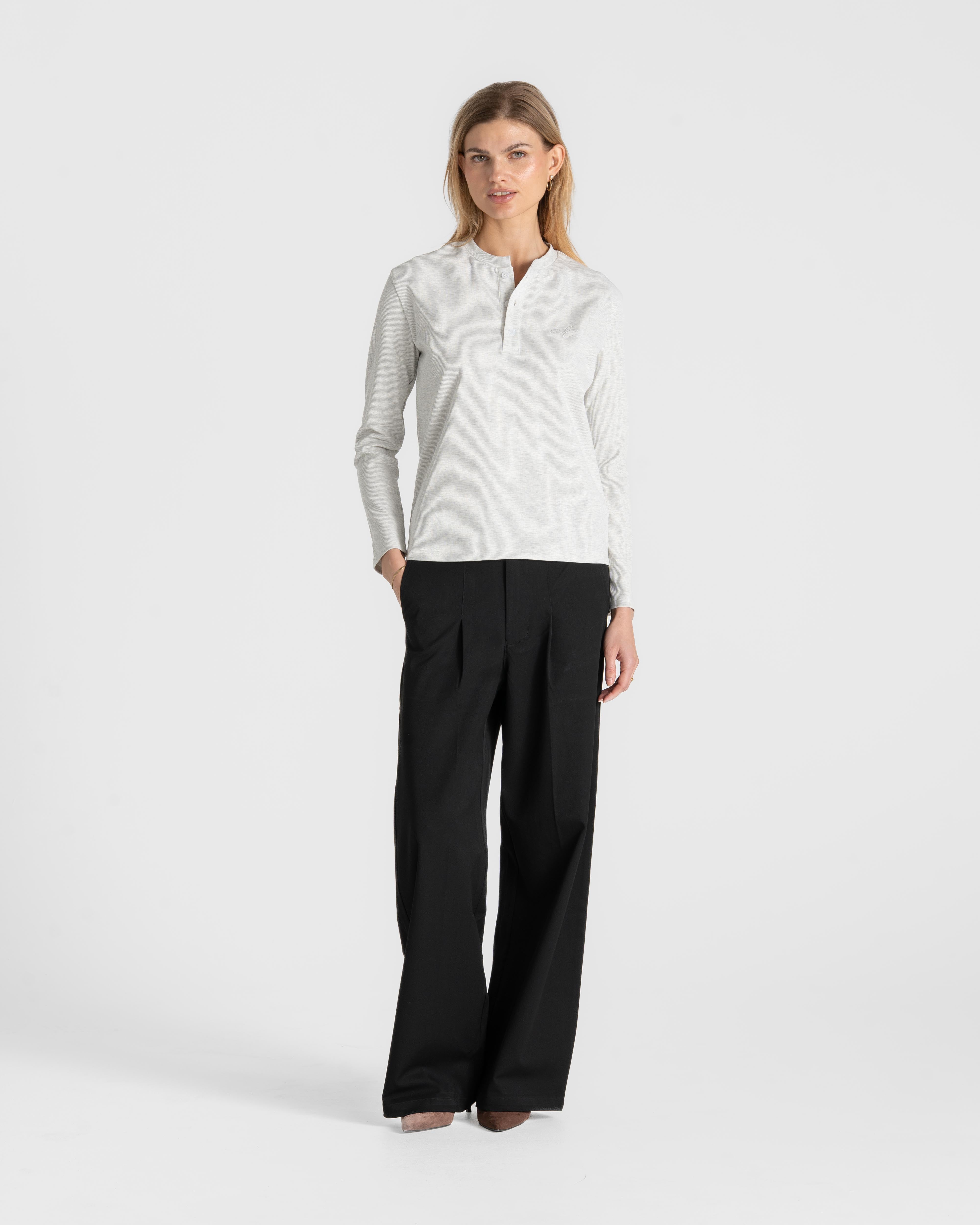 Henley Long Sleeve Heather Grey Dame
