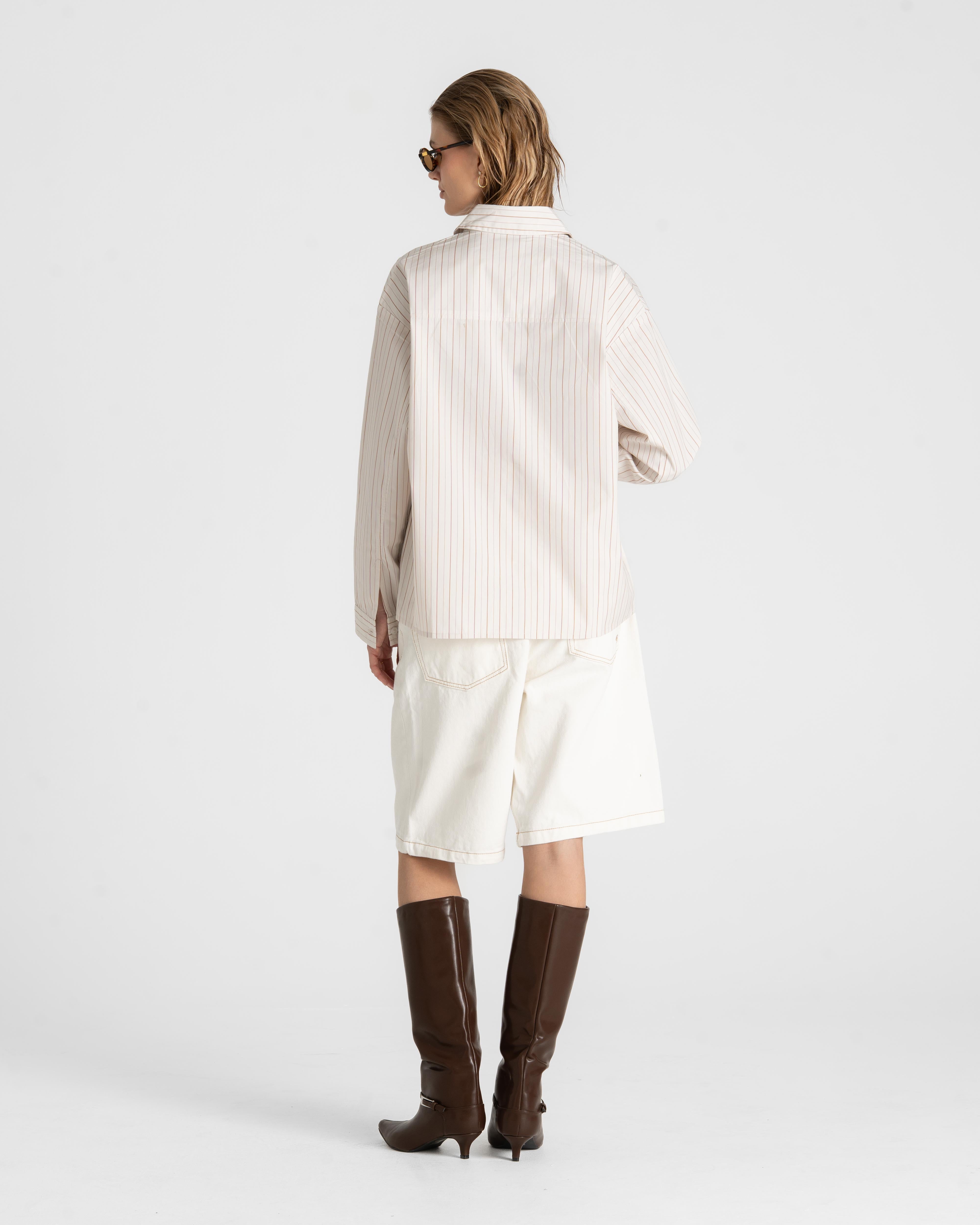 Oxford Longsleeve Shirt Brown Striped Dame