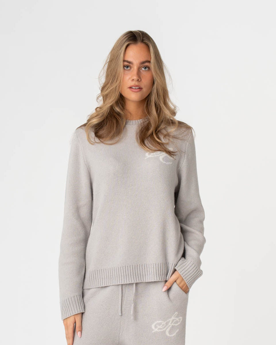Jacquard Knitted Wool Sweater light grey