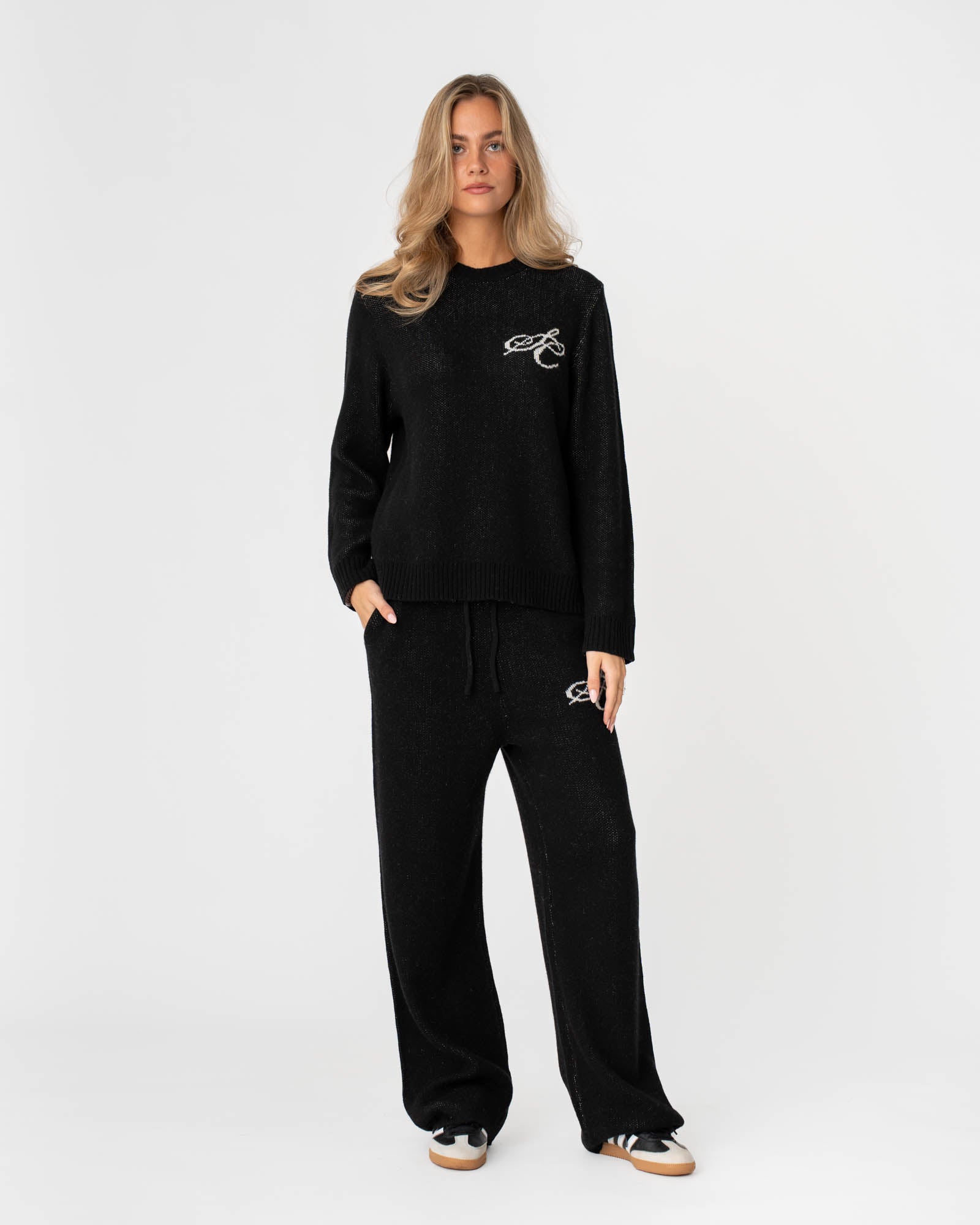 Jacquard Knitted Wool pants Black