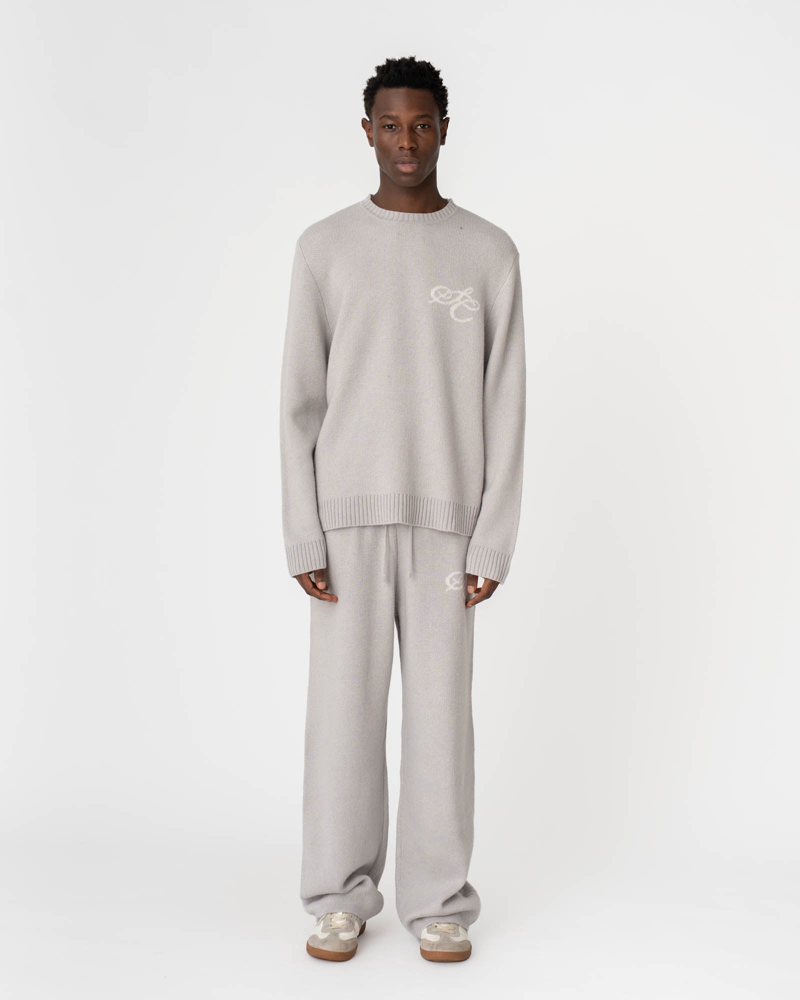 Jacquard Knitted Wool Sweater light grey