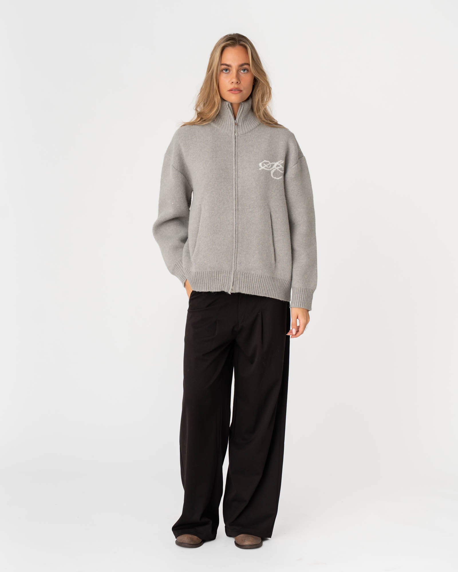 Full-zip sweater light gray