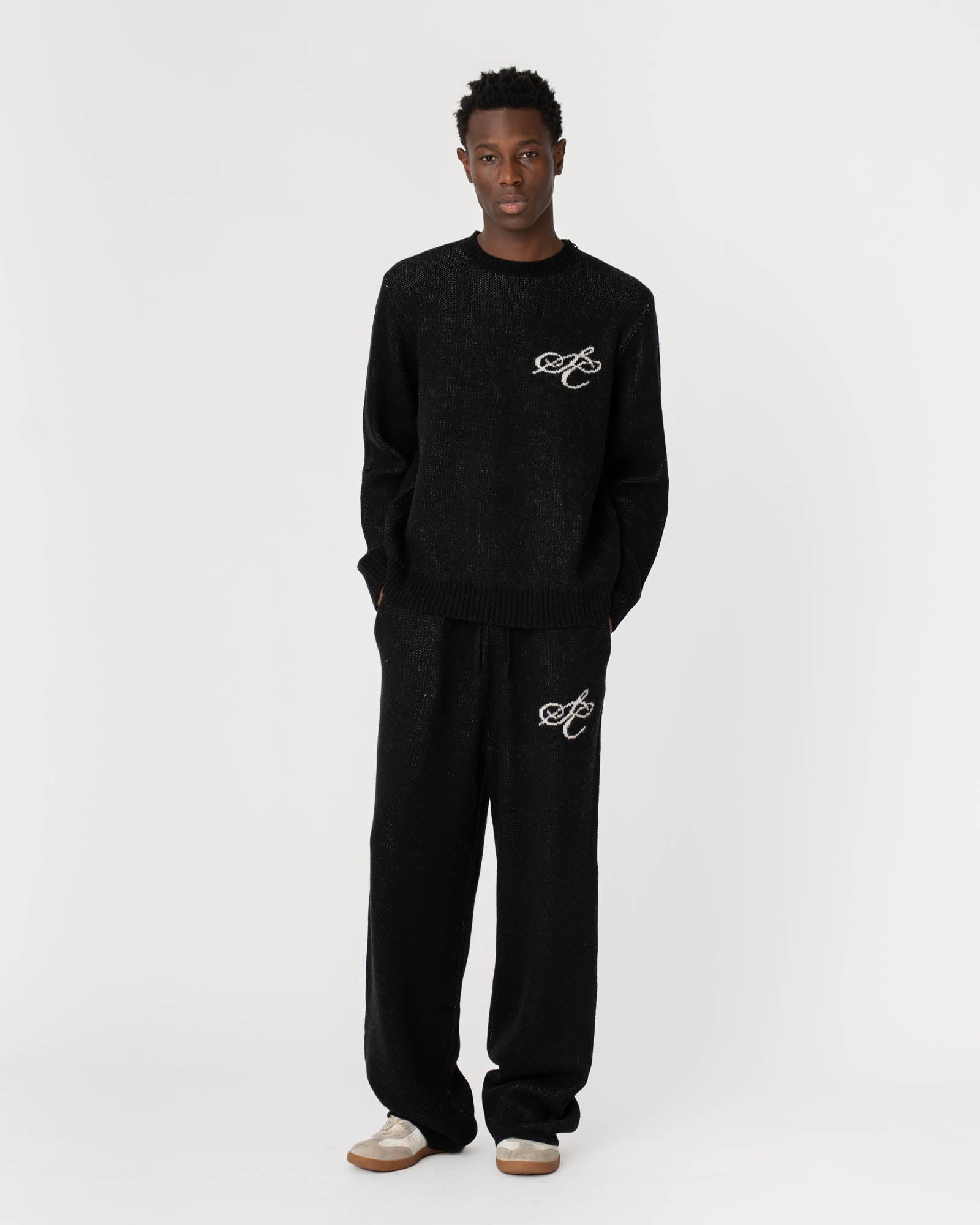 Jacquard Knitted Wool pants Black