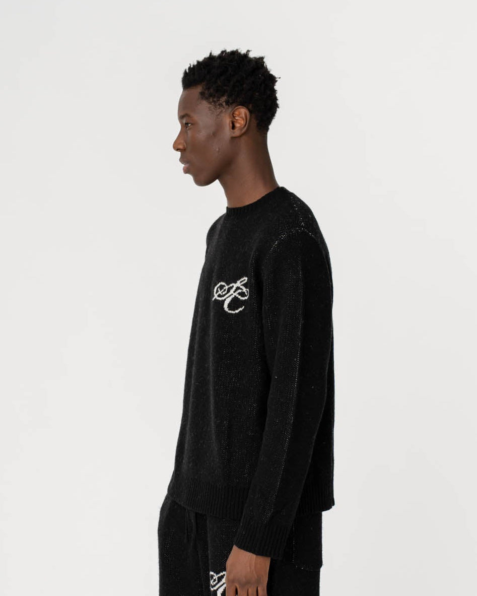 Jacquard Knitted Wool Sweater Black