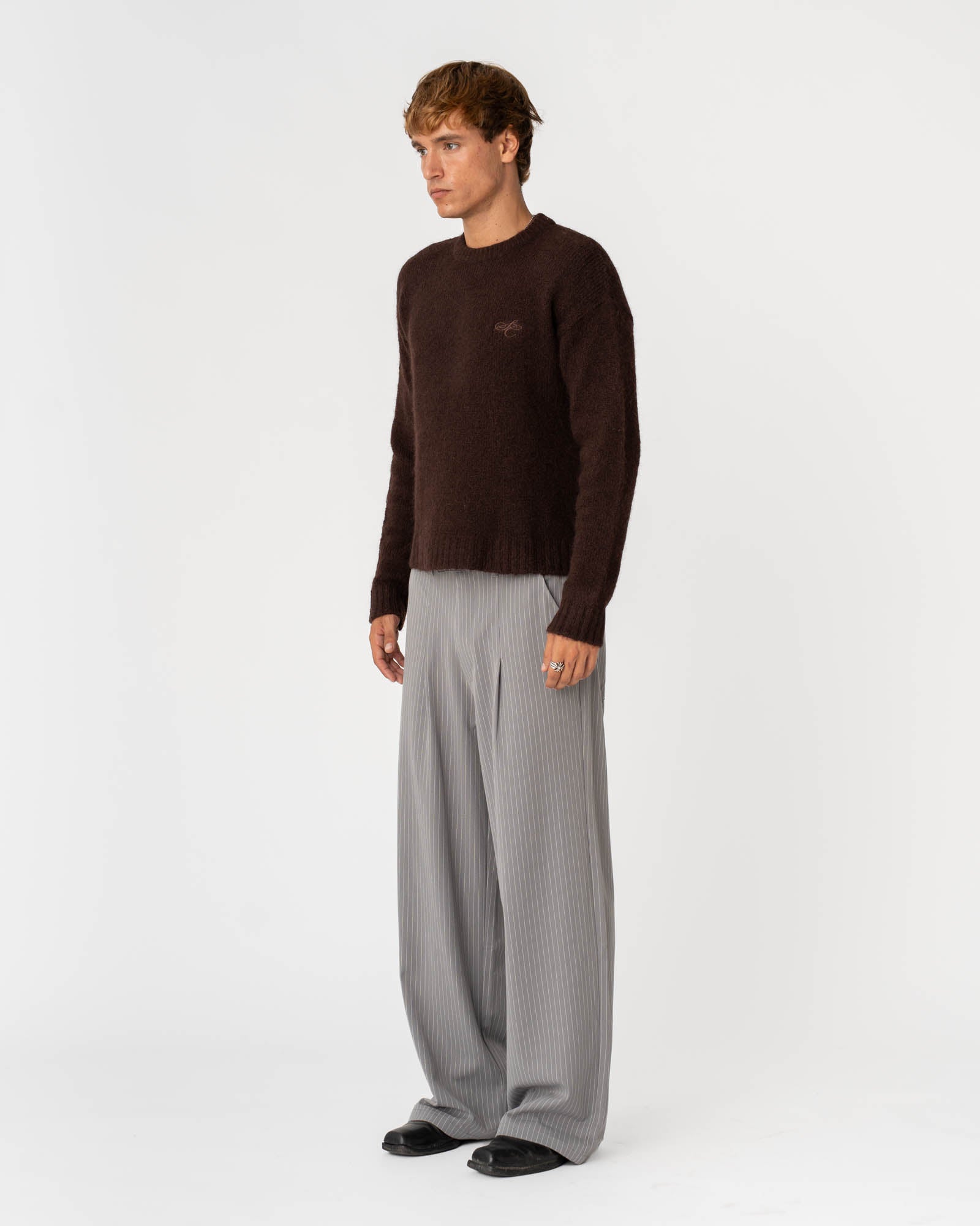 Baggy Suit Pants Grey Pinstriped