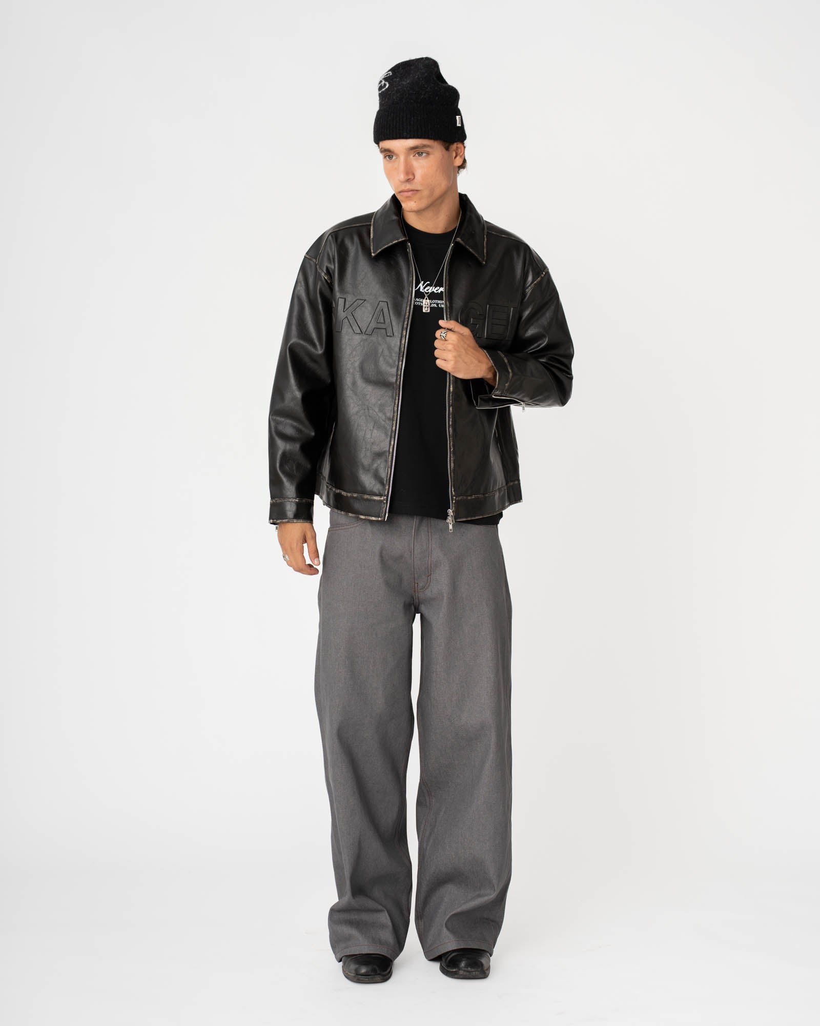 Distressed Leather Jacket Black