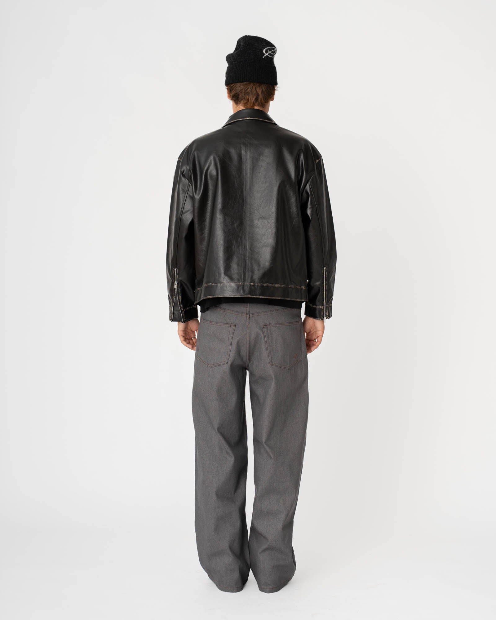 Distressed Leather Jacket Black