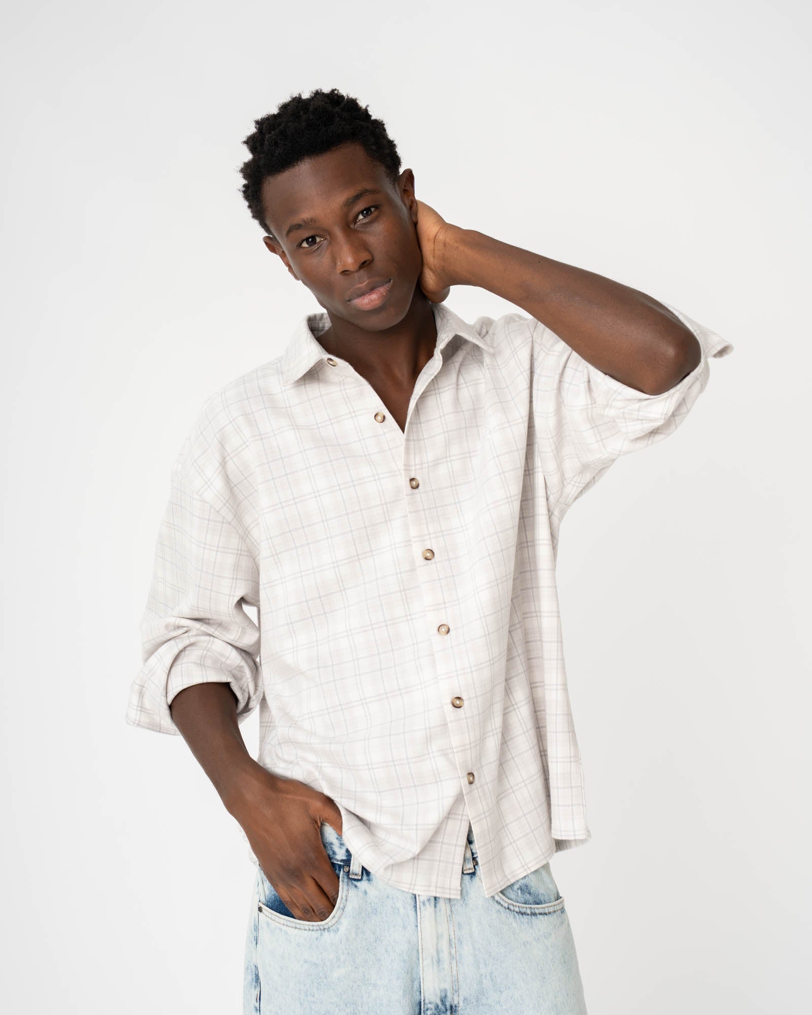 Checked Flannel shirt White