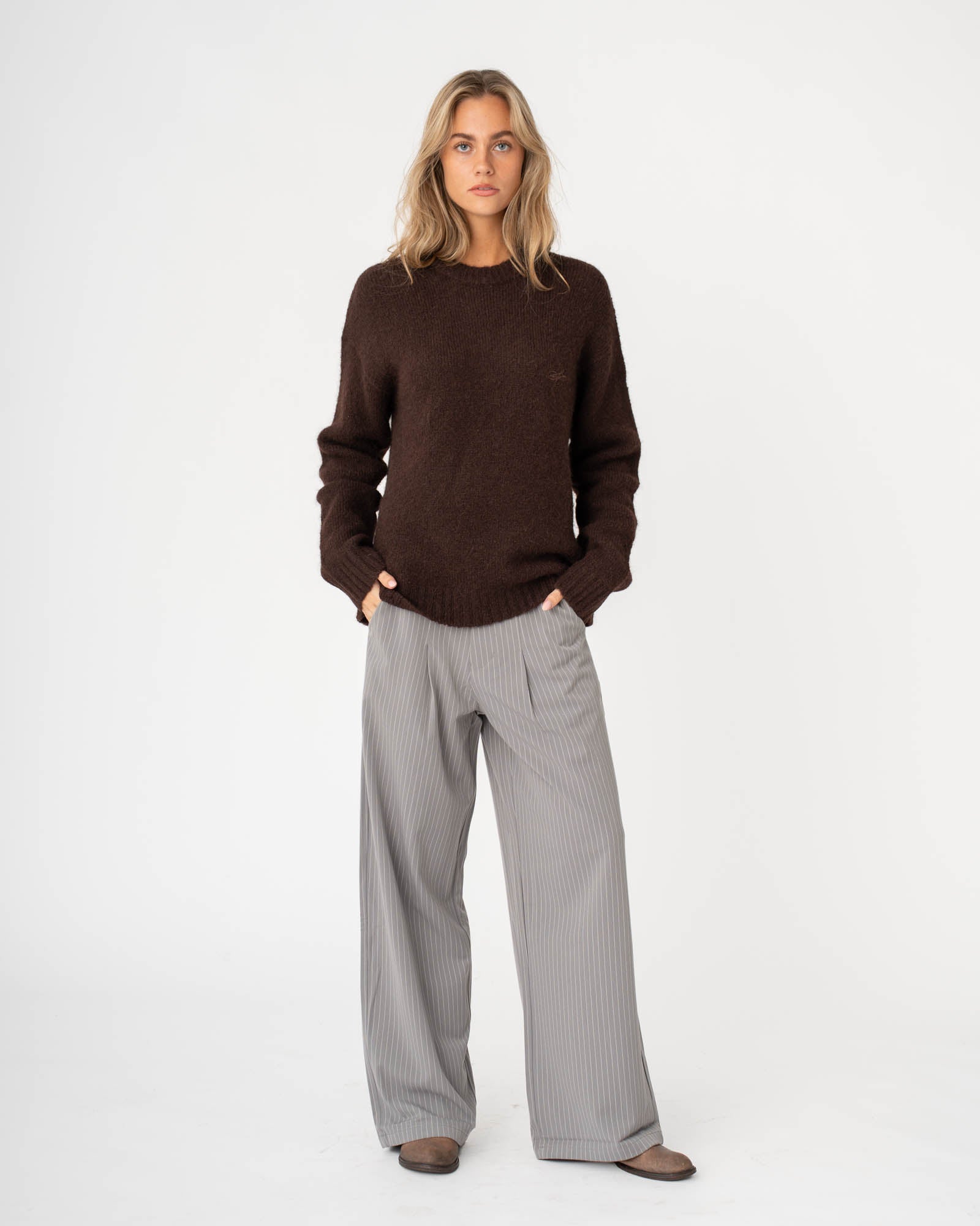 Baggy Suit Pants Grey Pinstriped