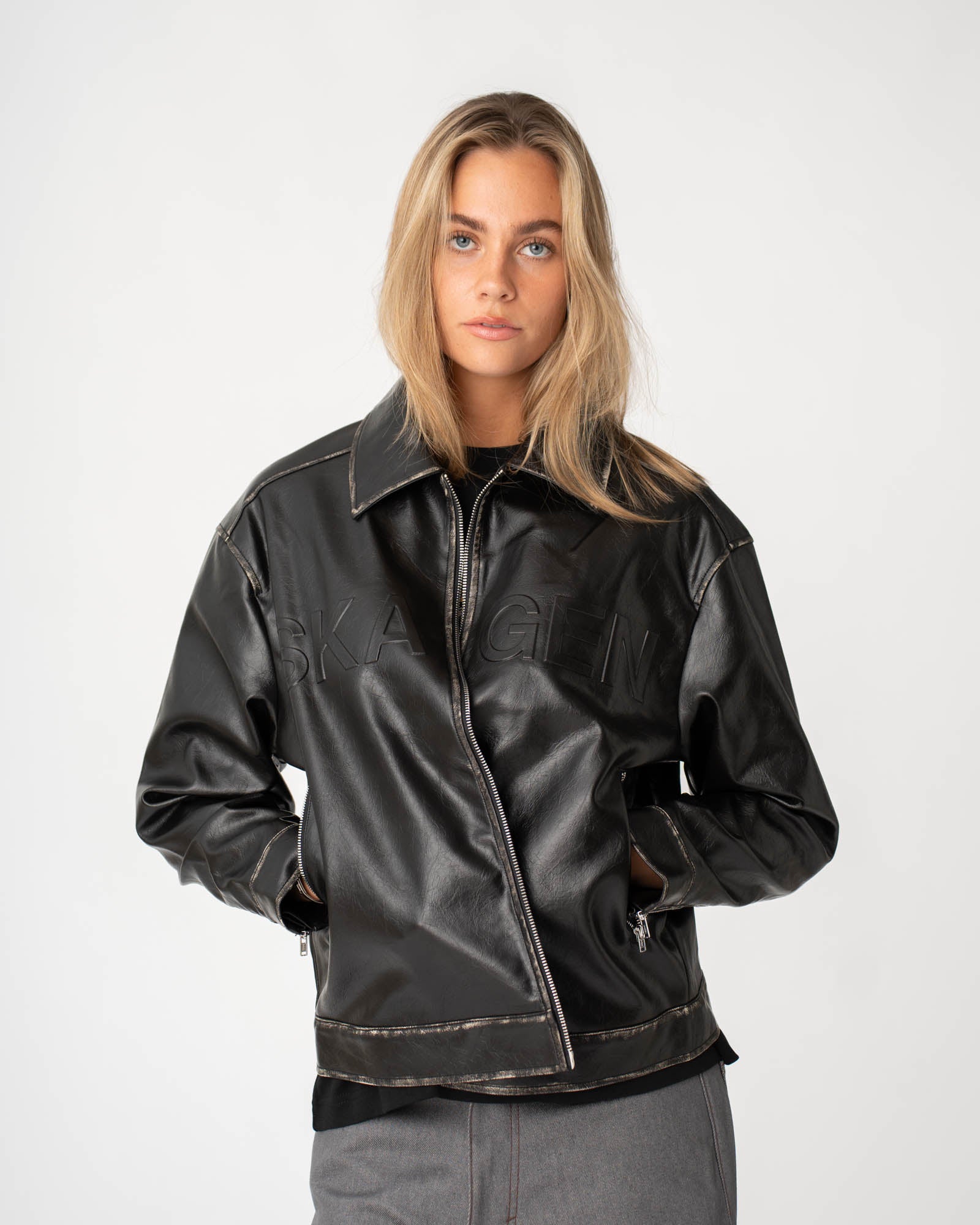 Distressed Leather Jacket Black