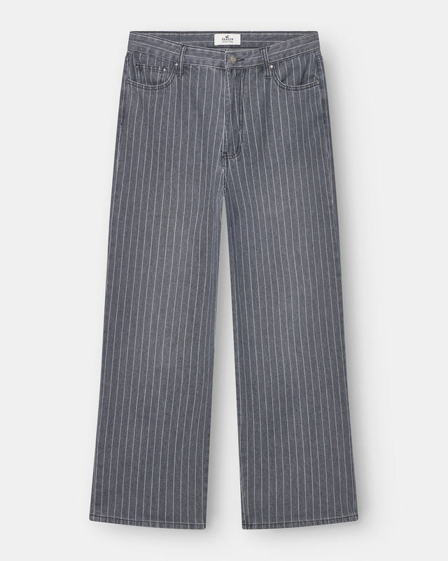 Baggy denim jeans tvättade kritstreck