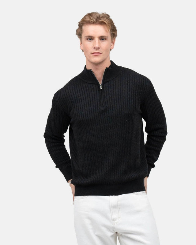 Half Zip Strik Sort |  Skagen-clothing.dk