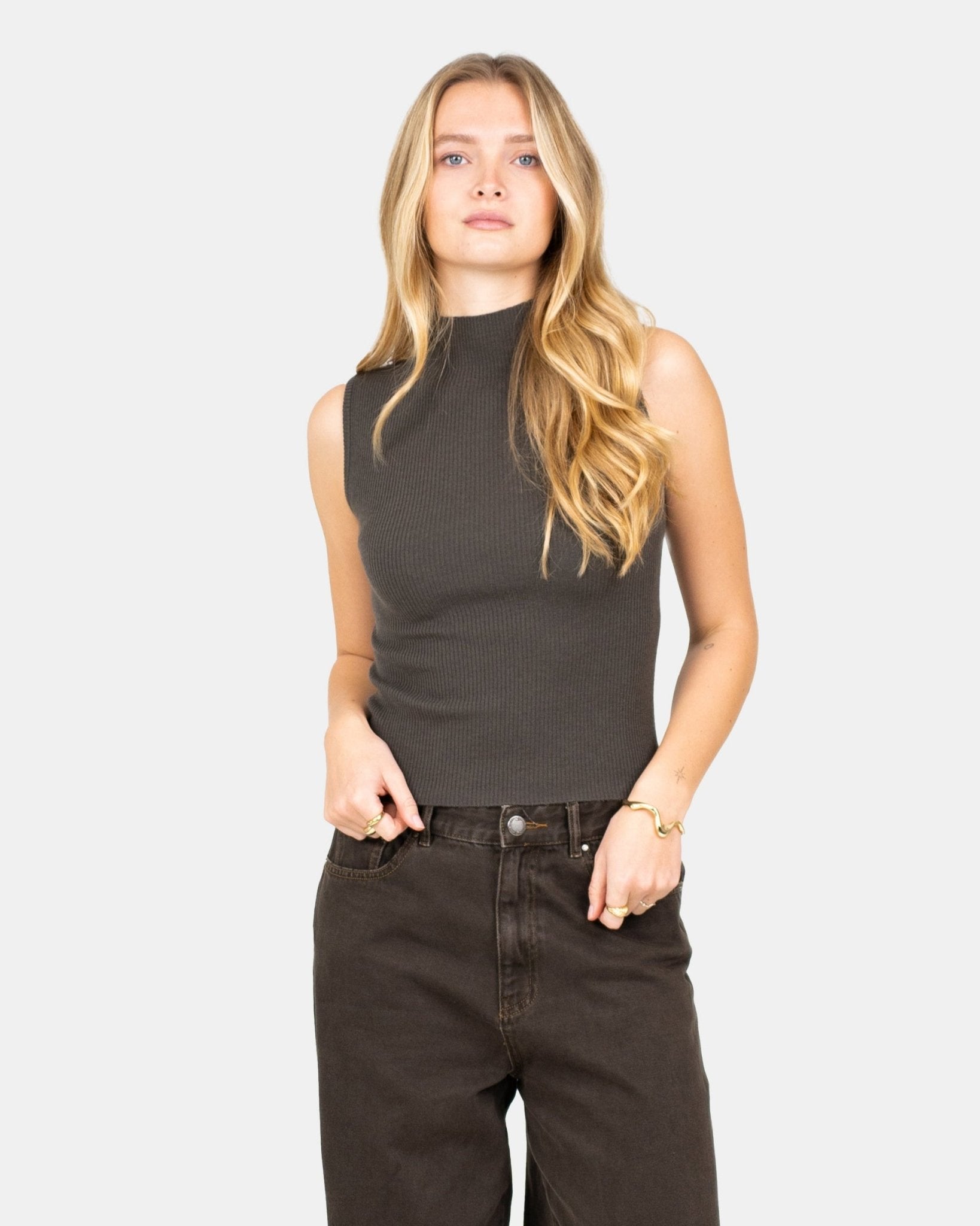 Highneck knitted Top Grå | Skagen - clothing.dk