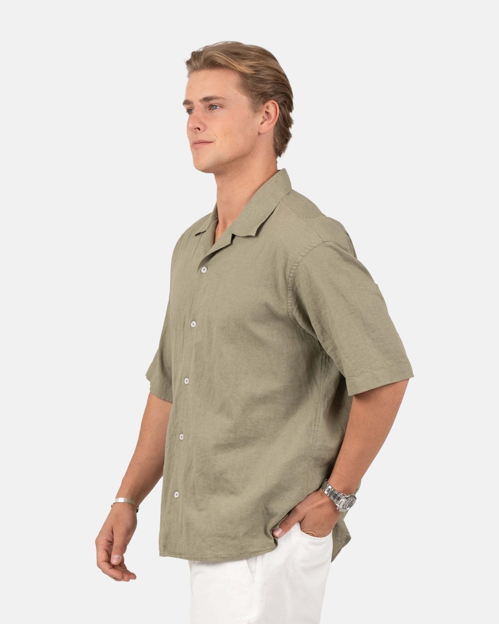 Kortærmet Hørskjorte Army | Skagen - clothing.dk