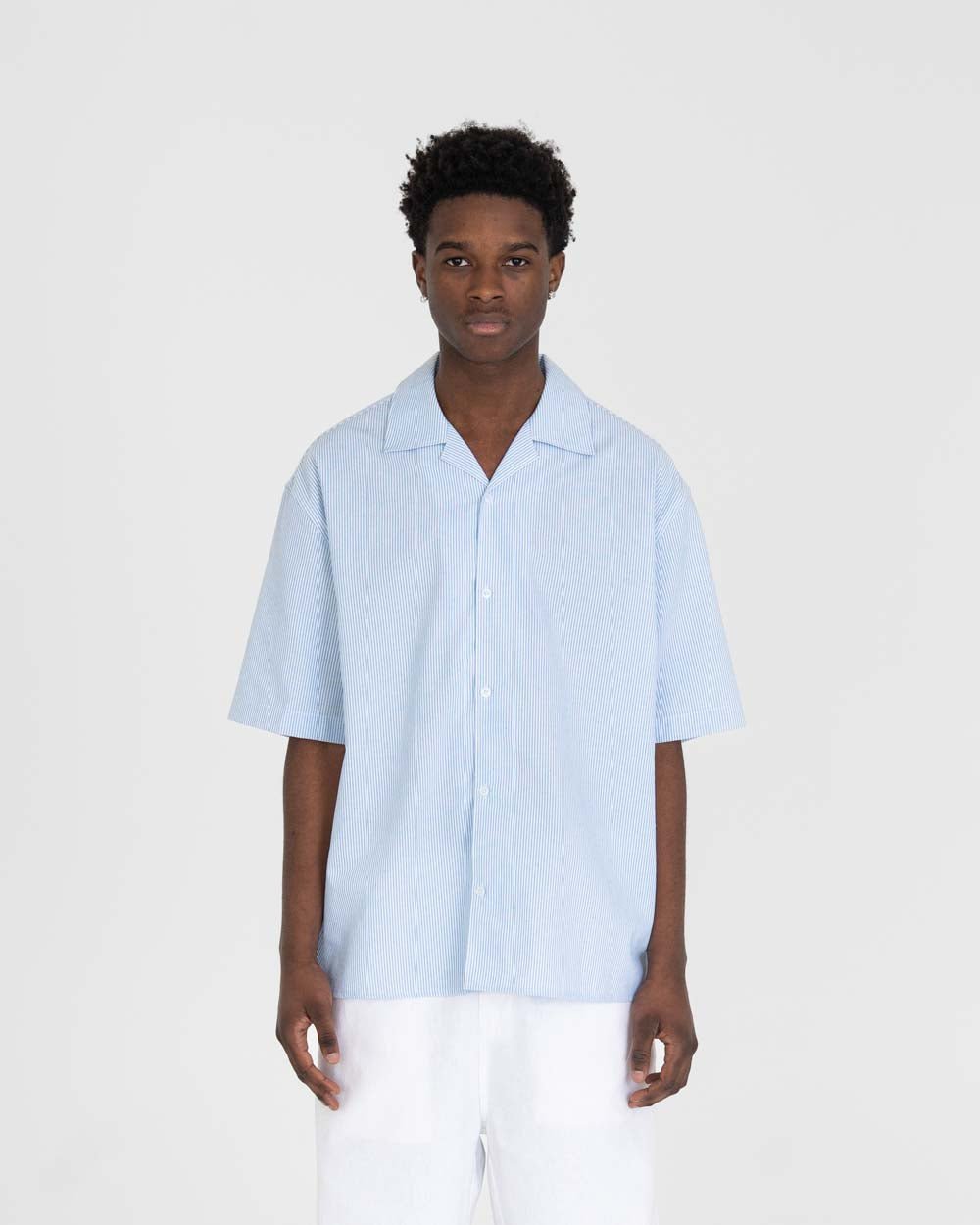 Kortærmet Hørskjorte Lyseblå Stribet | Skagen - clothing.dk