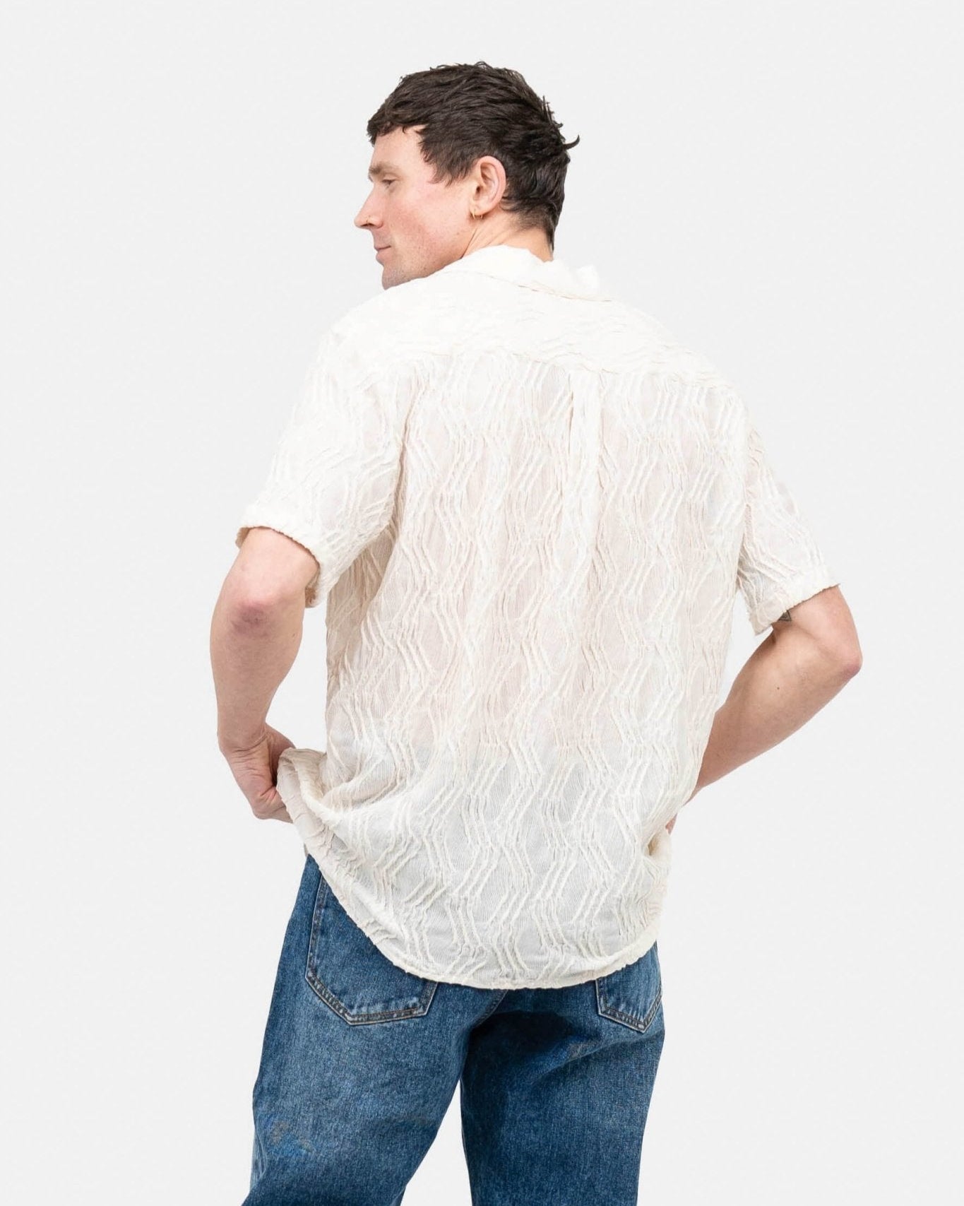 Kortærmet Jacquard Skjorte Cremehvid | Skagen - clothing.dk