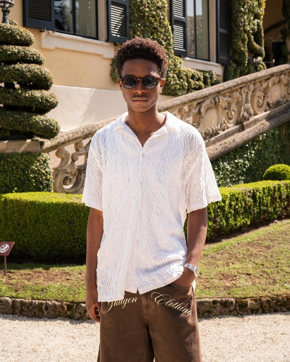 Kortærmet Jacquard Skjorte Cremehvid | Skagen - clothing.dk