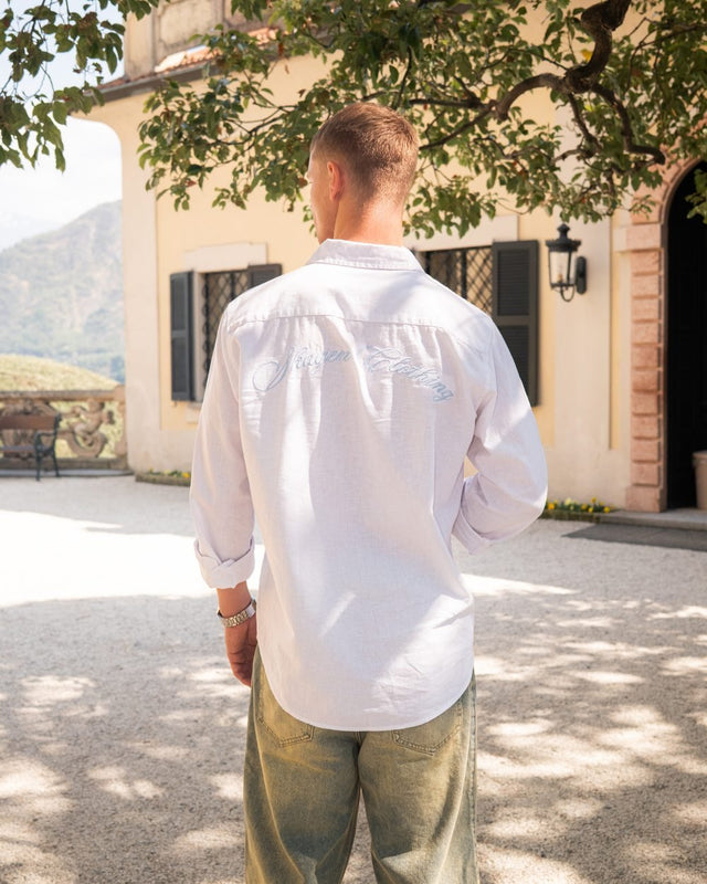 Long-sleeved Embroidered Linen Shirt White