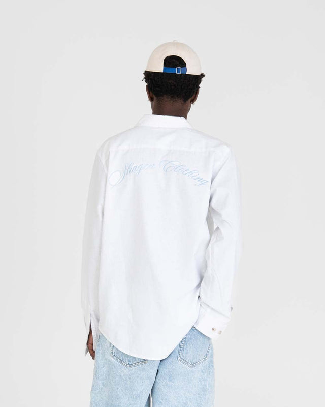 Long-sleeved Embroidered Linen Shirt White