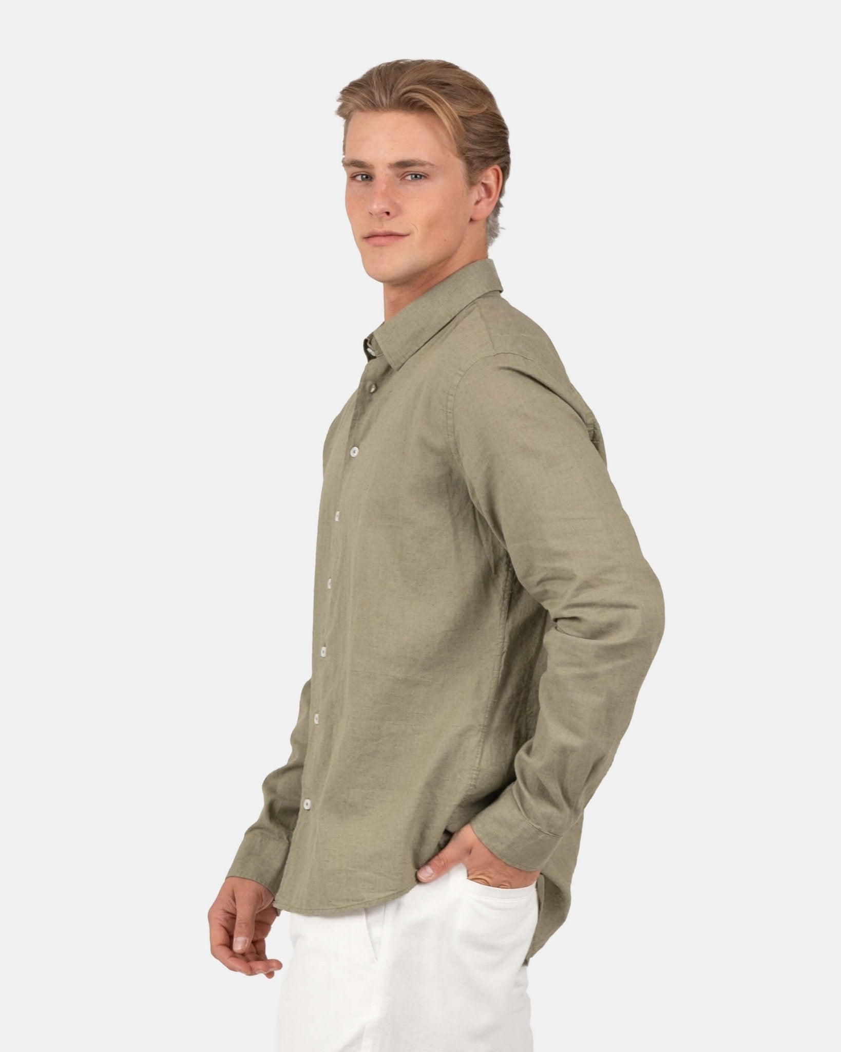 Langærmet Hørskjorte Army | Skagen - clothing.dk