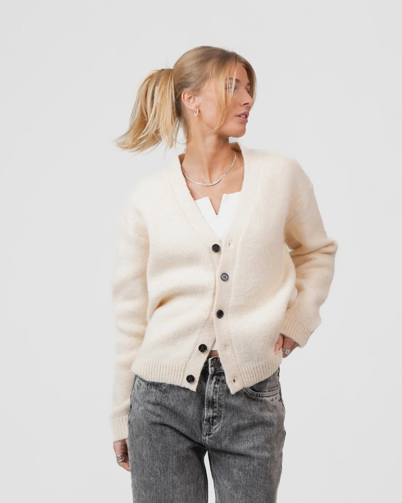 Cardigan Cremehvid | Skagen - clothing.dk